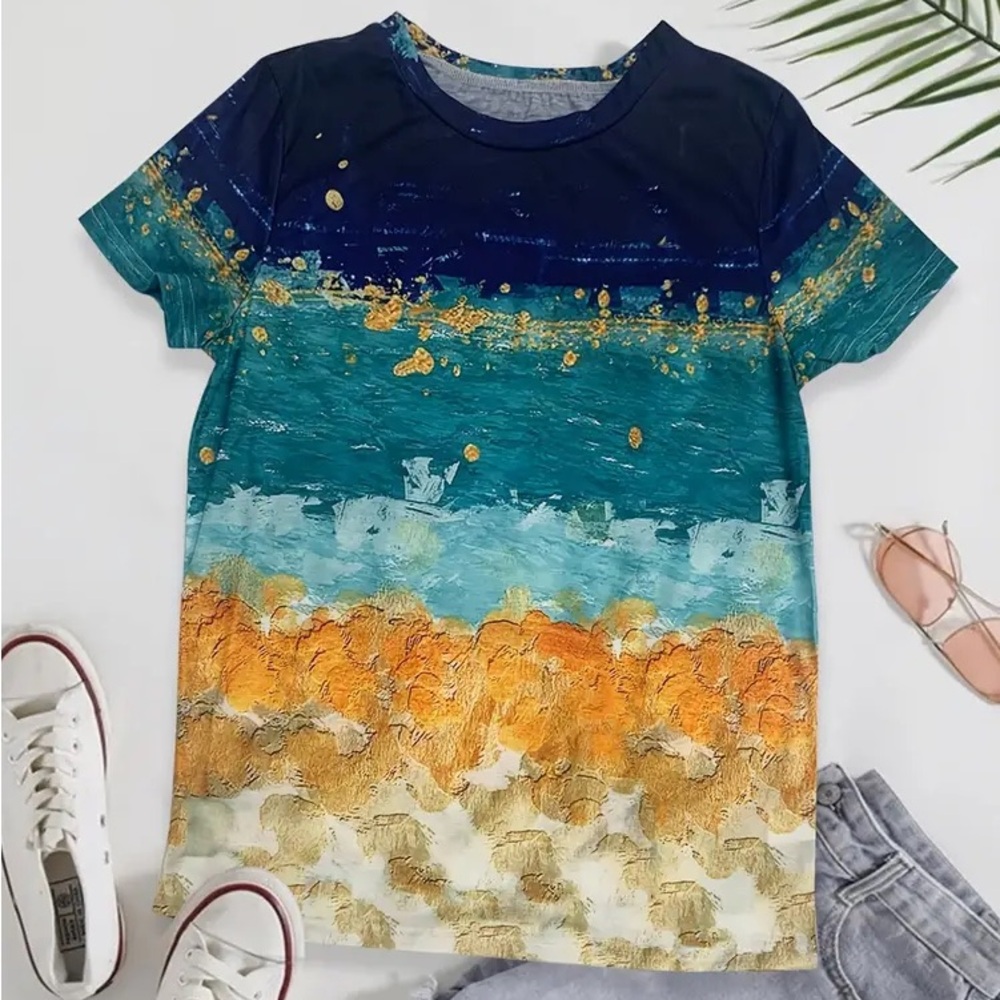 NWOT Multi Color Short Sleeve Top (XL)